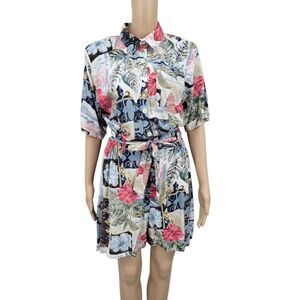 Capacity Vintage Tropical Floral Print Belted Romper Women's Large
